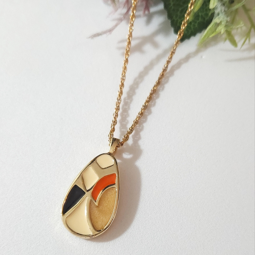 Samuel Benham Gold Mosaic Pendant Necklace by Benham Jewelry marked BJC